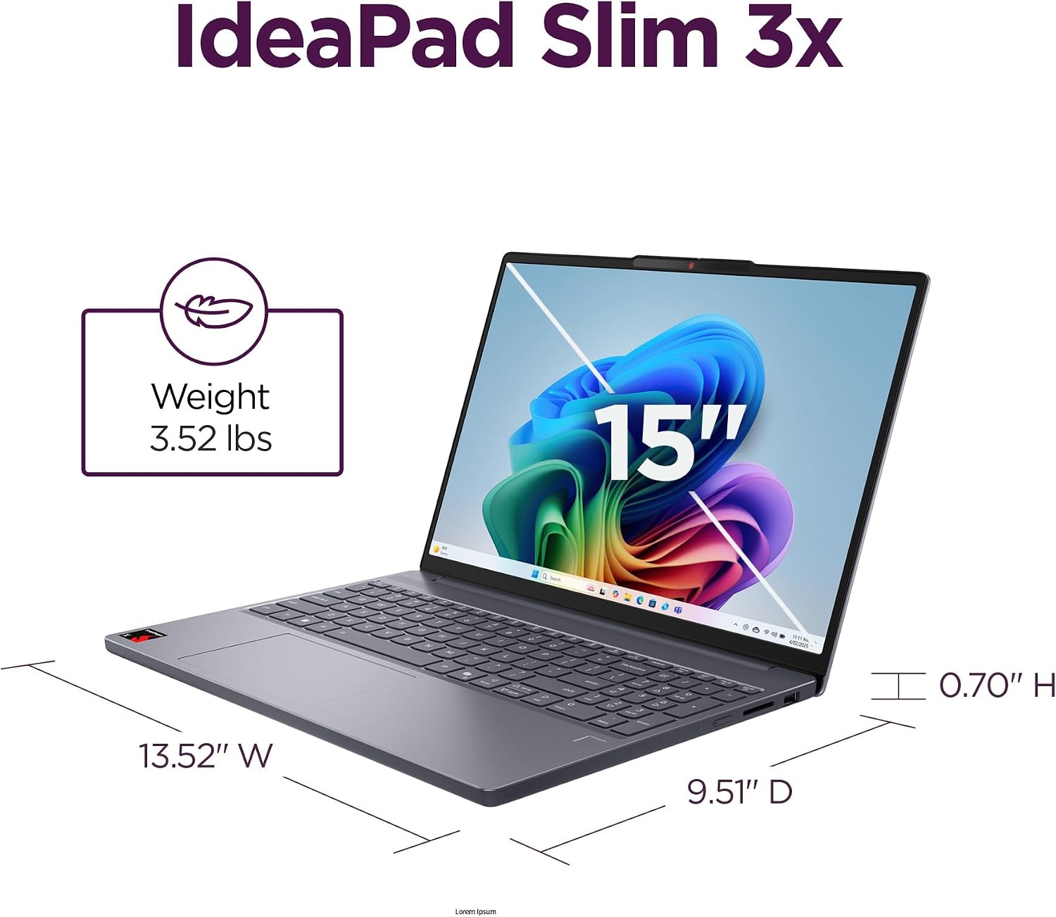 Lenovo IdeaPad Slim 3X - 2025 - Everyday AI Laptop - Copilot+ PC - 15.3' WUXGA Display - 16 GB Memory - 512 GB Storage - Snapdragon® X - Luna Grey