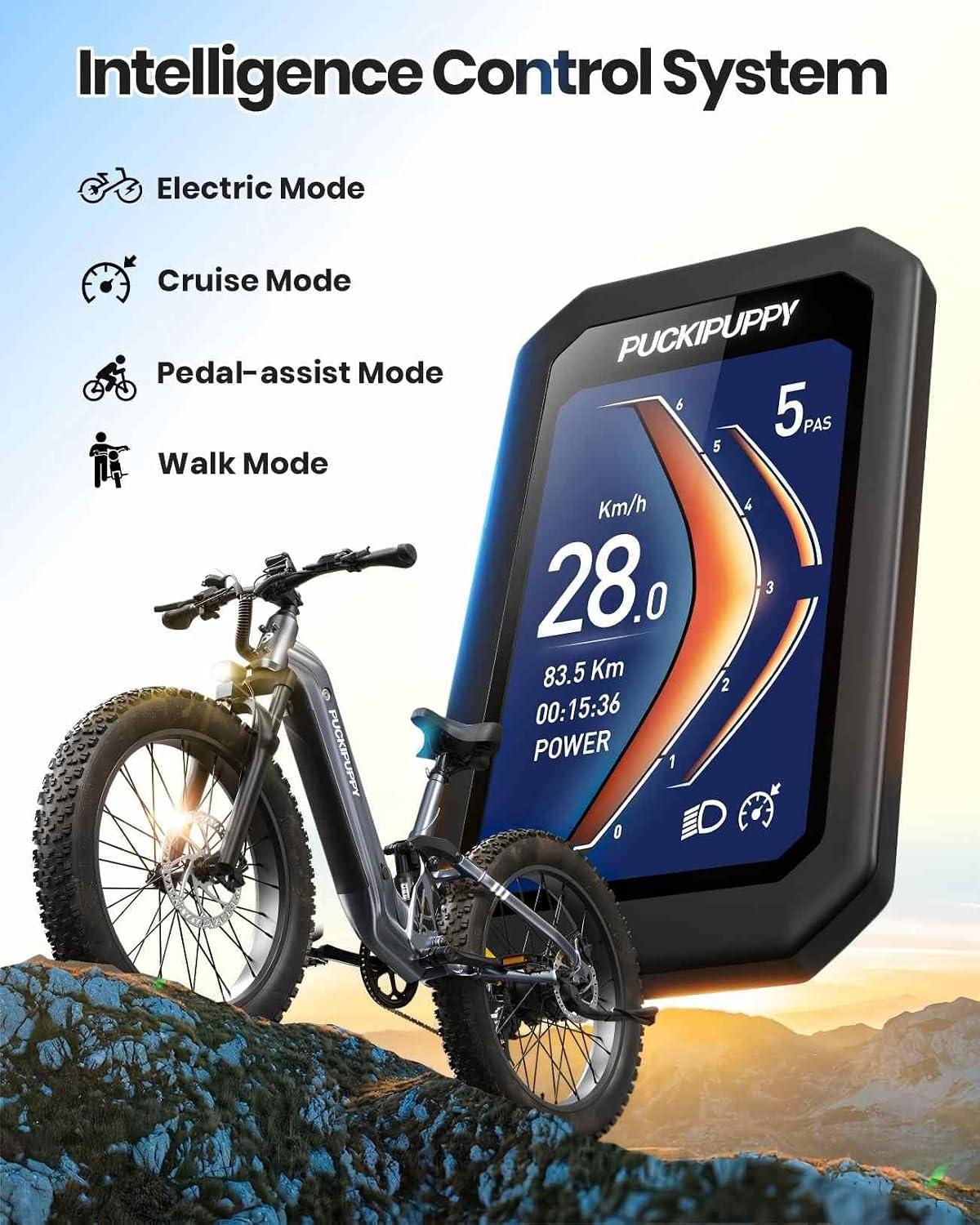 PUCKIPUPPY Electric Bike for Adults 960W, 48V 20AH Battery Adult Electric Bicycles, 26' Fat Tire Full Suspension Step-Thru Ebike, 28MPH Mountain Ebike, 7 Speed, 80Miles Range