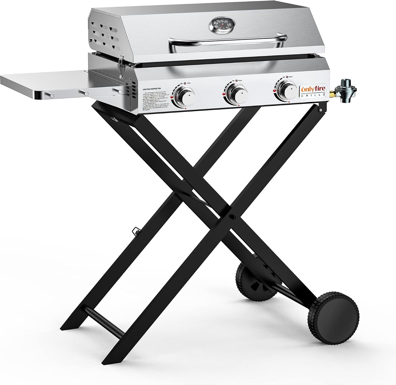 ONLYFIRE GRILLS Portable Propane Gas Griddle 3-Burner with Foldable Cart & Side Table, Flat Top Gas Grill Griddle Stove with Lid, for Outdoor Cooking Patio Backyard Camping RV Tailgating Beach, GS310