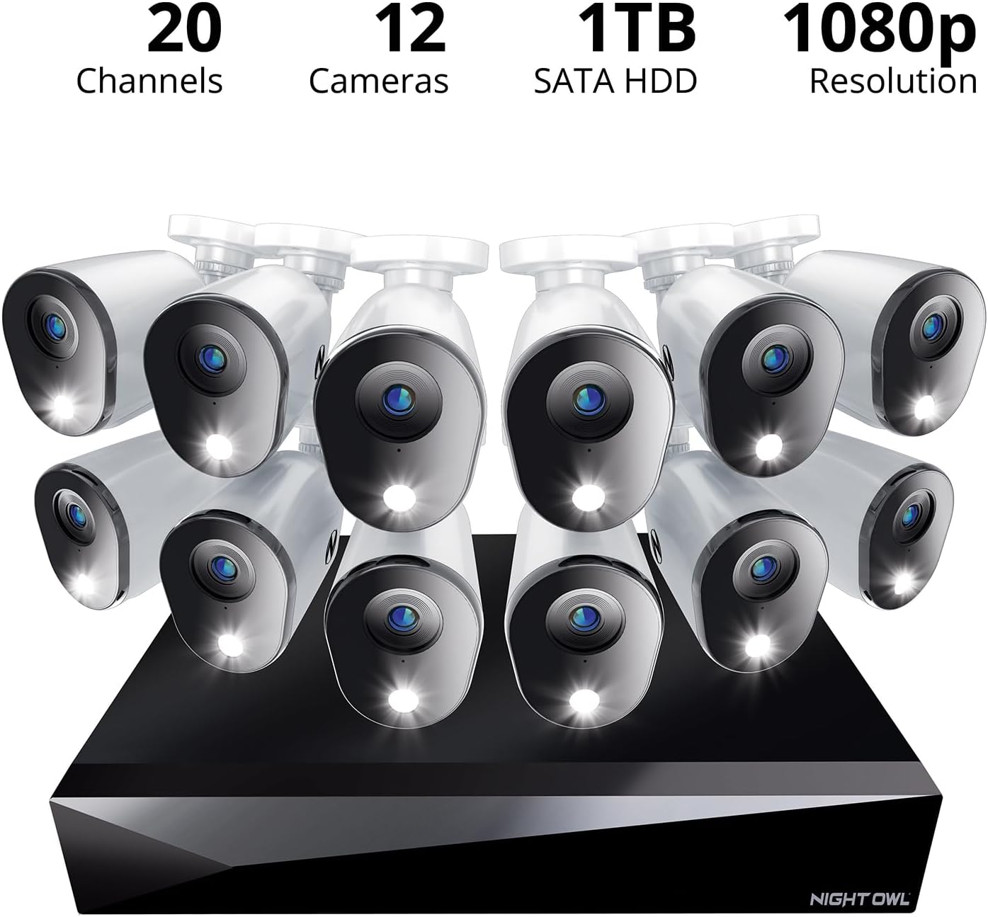 Night Owl 2-Way Audio 20 Channel DVR Video Home Security Camera System with (12) Wired 1080p HD Indoor/Outdoor Deterrence Cameras and 1TB Hard Drive (Add up to 4 Wi-Fi Cameras) (12 Camera)