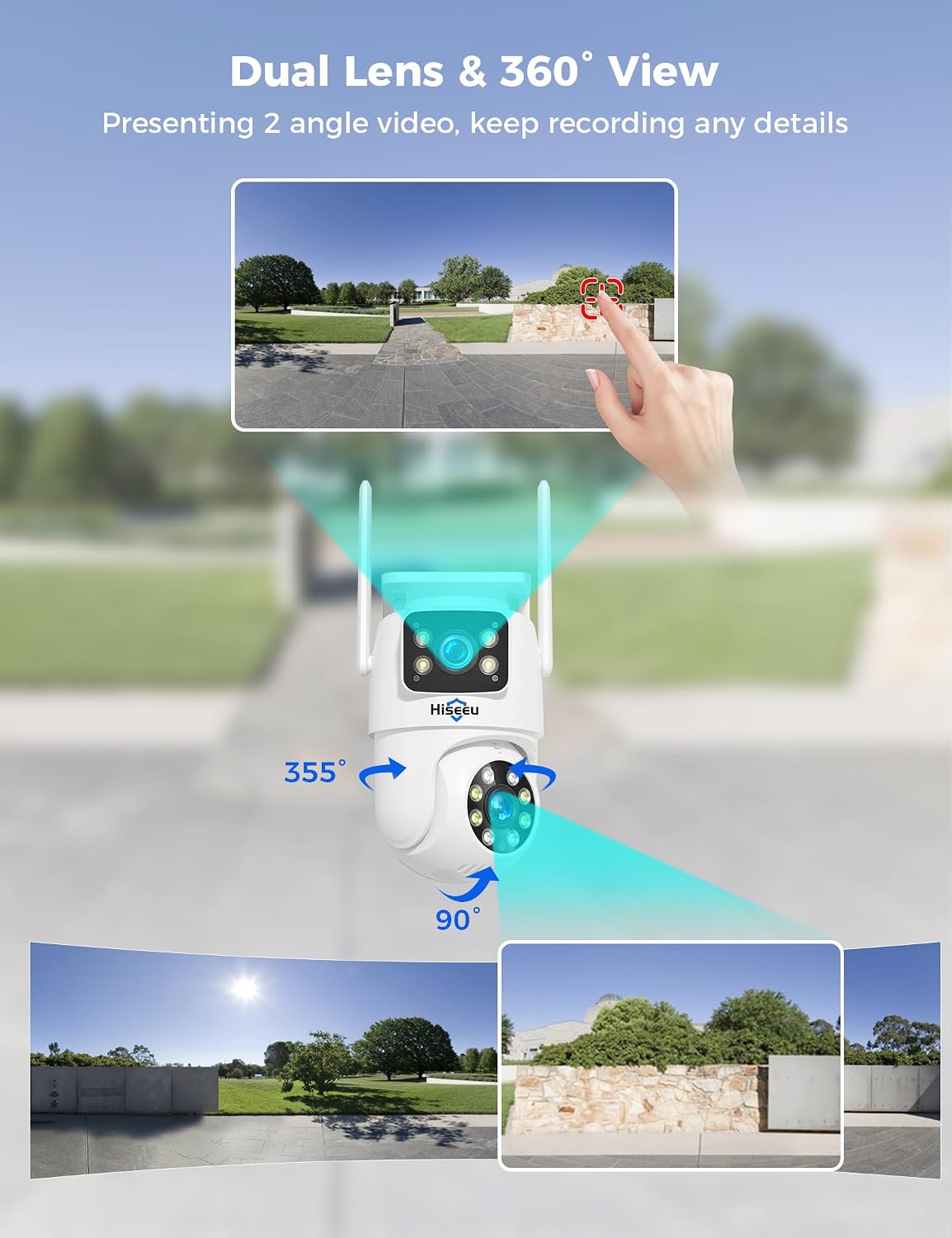 Hiseeu Wireless Security Cameras Outdoor, 5G & 2.4G WiFi Pro, Wireless Home Security Camera System, 6 Cam-Kit with Dual Lens, Auto Tracking, Color Night Vision, 1TB HDD No Subscription, Need Plug in