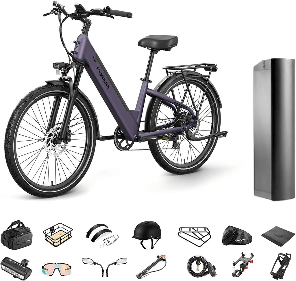 PUCKIPUPPY Parcel+Battery, Electric Bike for Adults 960W, 80Miles 28MPH Commuting Adult Electric Bicycles, 48V15AH Removable Battery Electric Mountain Bike, 7-Speed & LCD Display