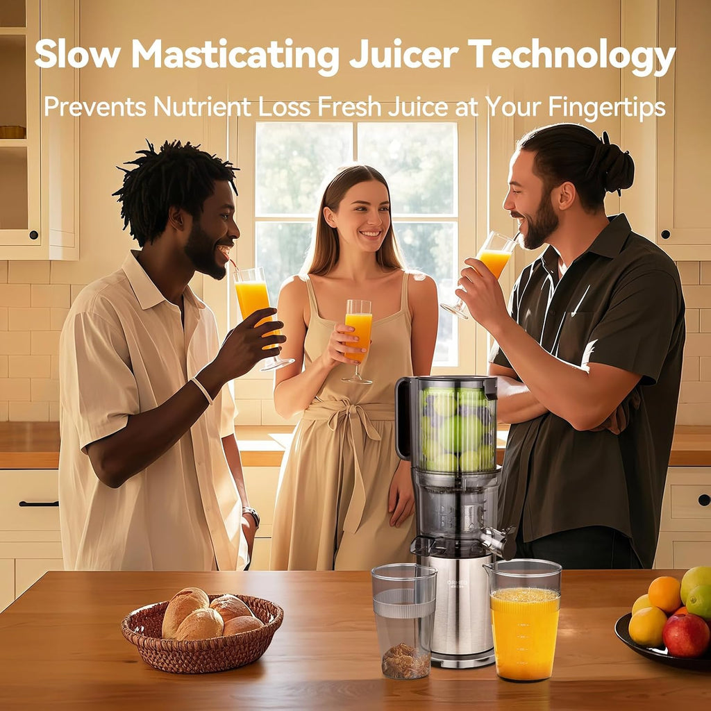 Juicer Machines, Cold Press Juicer with 5.0' Large Feed Chute Fit Whole Fruits & Vegetables, Stainless Steel Masticating Juicer With Pulp Seperation, 99% Juice Purity, 200W Quiet Motor, Easy to Clean