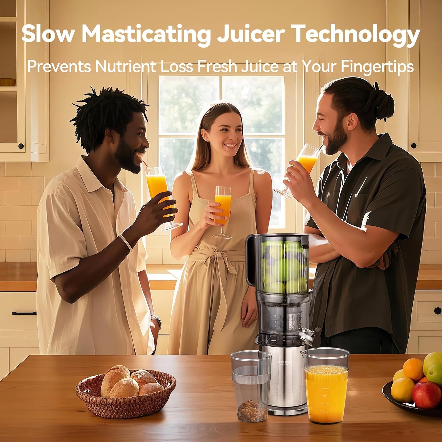 Juicer Machines, Cold Press Juicer with 5.0' Large Feed Chute Fit Whole Fruits & Vegetables, Stainless Steel Masticating Juicer With Pulp Seperation, 99% Juice Purity, 200W Quiet Motor, Easy to Clean