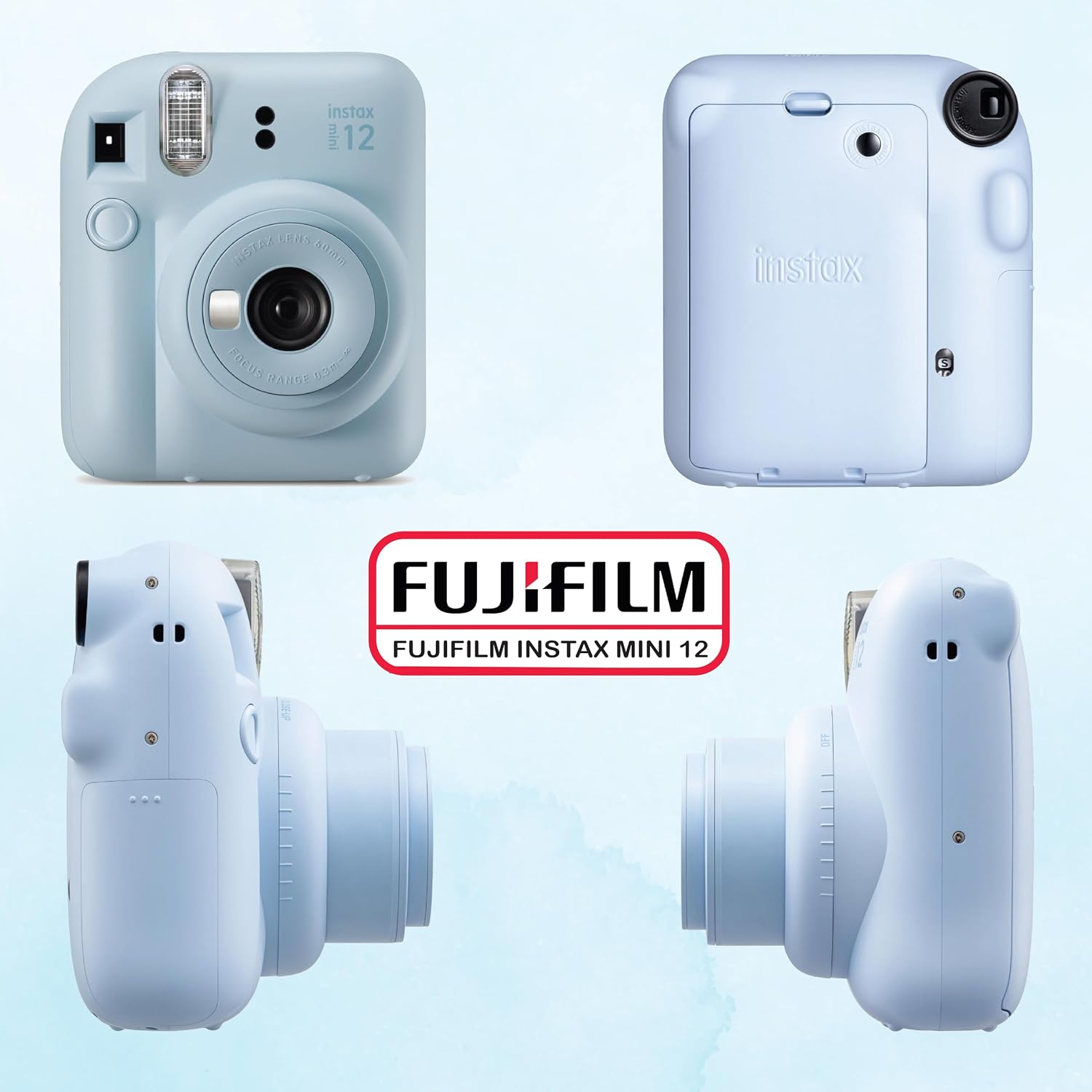 Fujifilm Instax Mini 12 Instant Camera Bundle with Fujifilm Instax Mini Instant Film Value Pack (60 Sheets) with Accessories Including Protective Case, Strap, Photo Album (Pastel Blue)