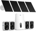 Hiseeu Solar Security Cameras Wireless Outdoor, 4 Cam-Kit, No Subscription, Expandable to 10CH, Wireless Home Security Camera System with 2K Color Night Vision, PIR/AI Detection, IP66, 2.4G & 5G WiFi
