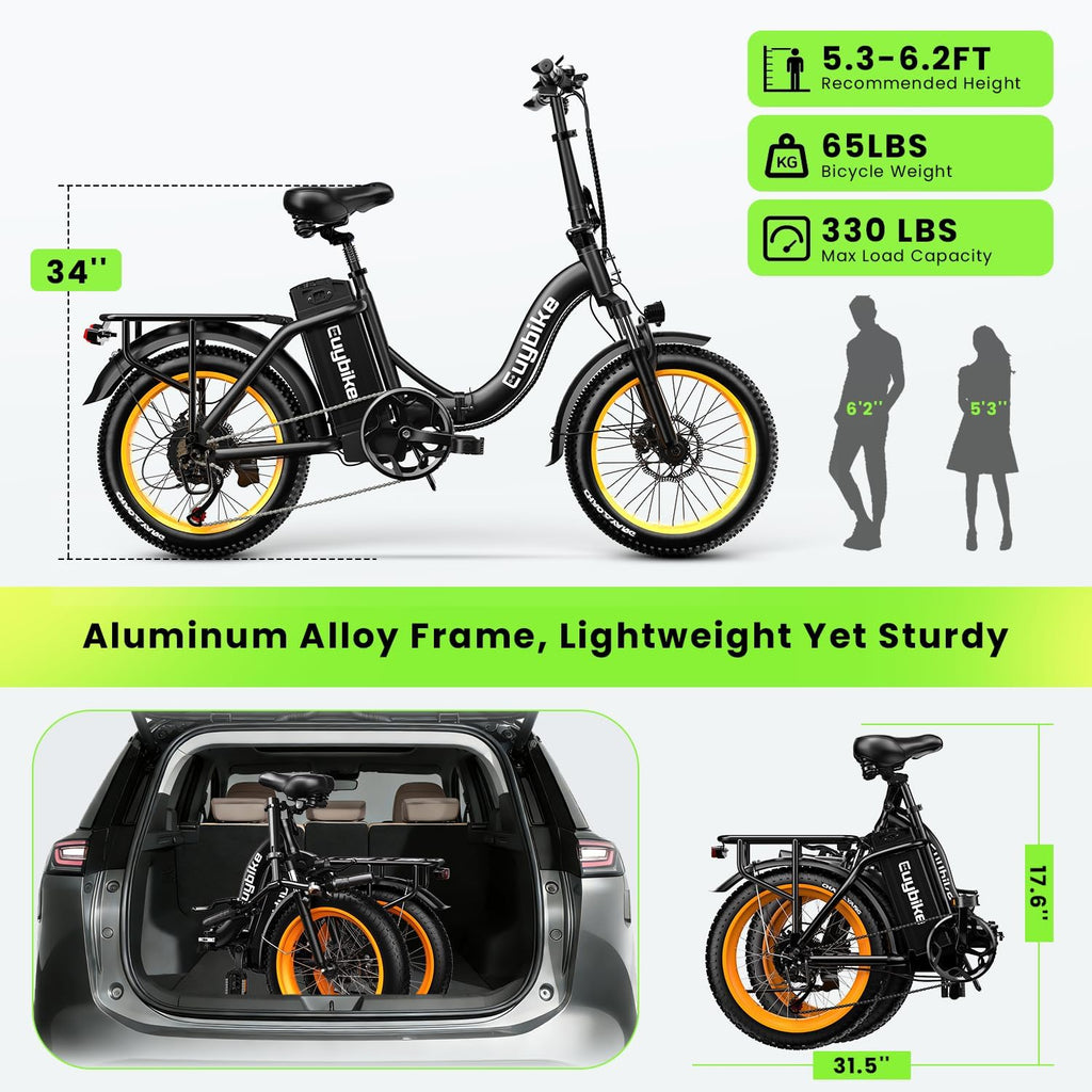 Folding Electric Bike for Adults and Seniors, 1000W Motor 48V 20AH Battery 30MPH 80 Miles, 20' Fat Tire All Terrain Ebike, 7-Speed Commuter E Bike, Step-Thru Electric Bicycle for Women and Teens
