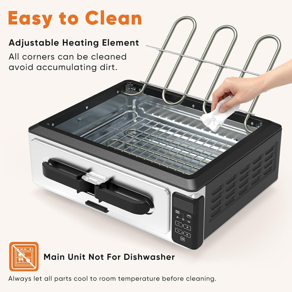 OLIXIS Electric Grill Indoor for Steak and Veggies, Smokeles Griddle with Lid for Kitchen Cooking, Countertop Oven Includes Temp Control/Grill Plate/Splash Guard/Crumb Tray, Silver