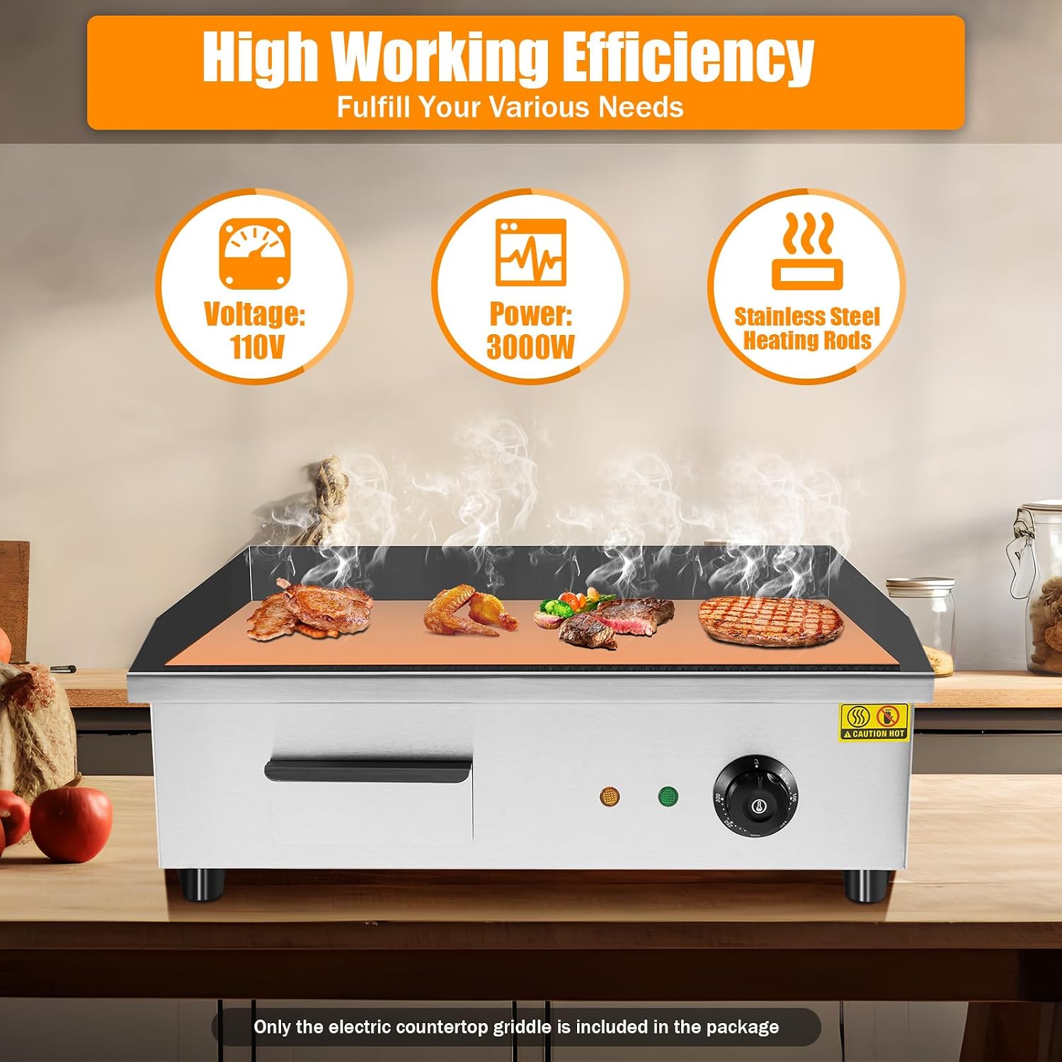24'Commercial Electric Griddle Electric Countertop Griddle 3000W Restaurant Grill BBQ Flat Top 430 Stainless Steel Long Griddle Electric Nonstick Adjustable Thermostatic Control for Kitchen 110V