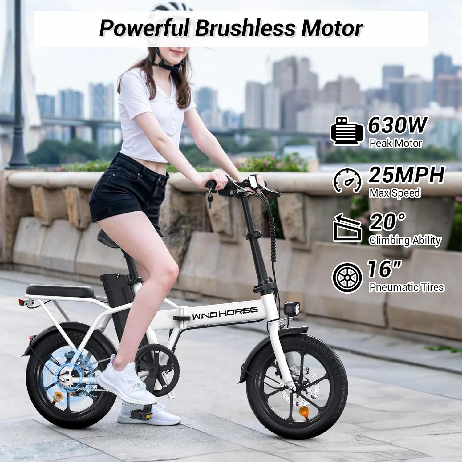 RIDWIND 16' Folding Electric Bike Adults, Peak 630W Adult Electric Bicycles, Up to 25 MPH and 35 Miles Foldable Ebikes, Electric Bike for Teens with 36V 8Ah Removable Battery, UL2849 Certificate