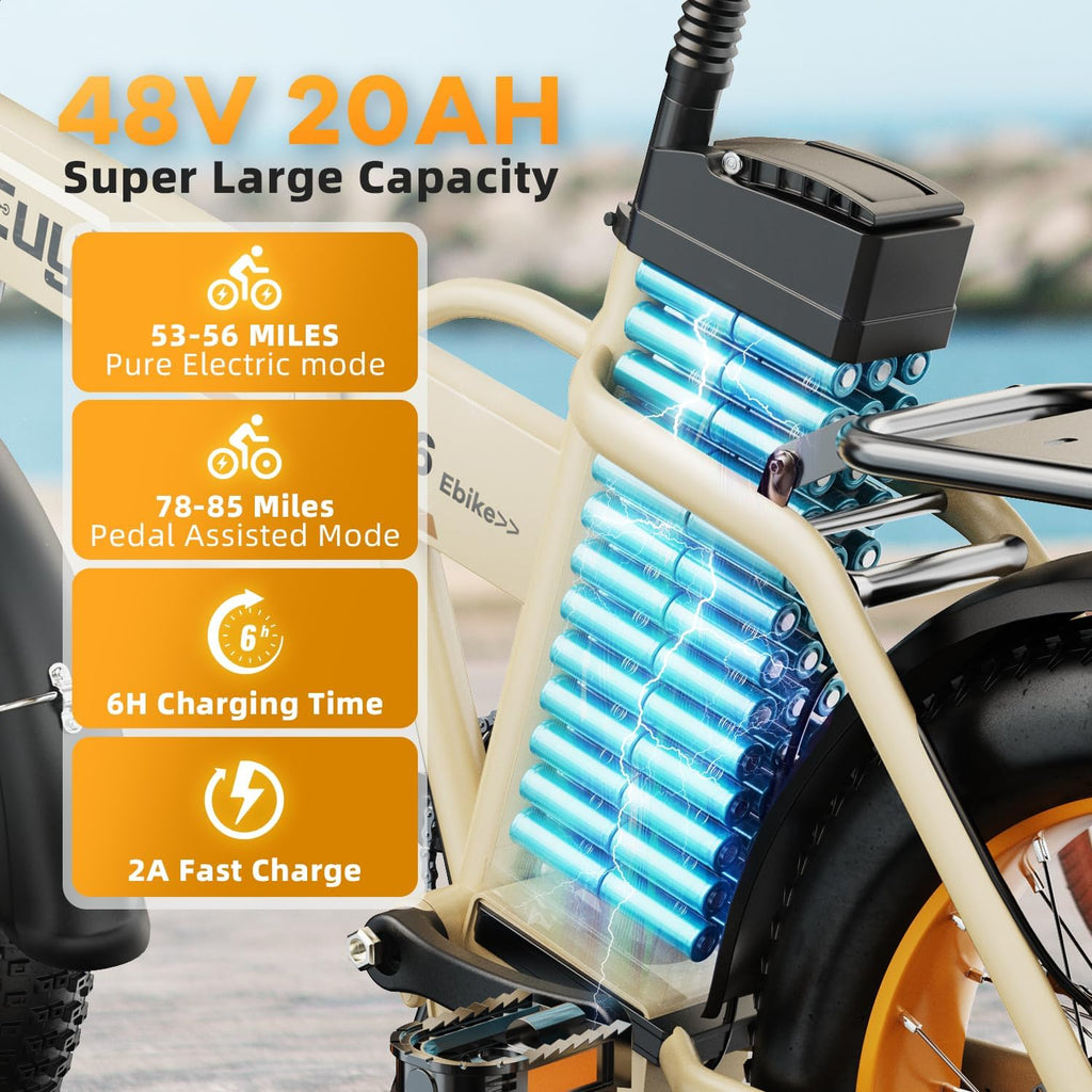 bluebiko 1000W Folding Electric Bike, 48V 20AH Removable Battery E Bike, 70 Miles Max Range, 20' Fat Tire Adults Electric Bike,7-Speed Ebike for City Commuting,Off-Roading,Mountain