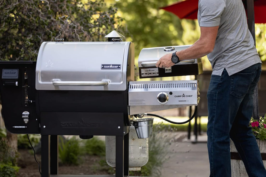 Camp Chef Sidekick Sear - Includes BBQ Box for Pellet Grill - Accessory for Outdoor Cooking - Sear & Grill with Ease - 14' Cooking System Compatible, Silver