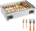 VEVOR Commercial Electric Griddle, 28.54 x 15.75 in, 2800W, 122-570°F Adjustable Temp Control, Stainless Steel, Half Grooved Half Flat, with 2 Spatulas, 2 Brushes, and 4 Foot Pads, for Steak(NO PLUG)