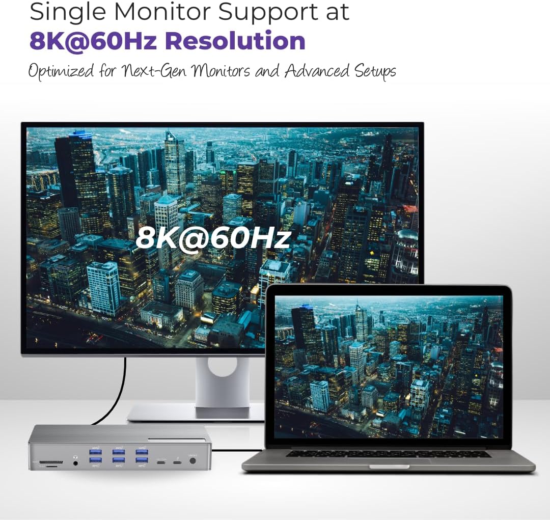 Thunderbolt 4 Dock with DisplayLink, 21-in-1 USB-C/A Docking Station for MacBook, Windows & ChromeOS – 150W Charging, 40Gbps, 8K/4K Display, Dual/Triple/Quad/5 Monitor Support
