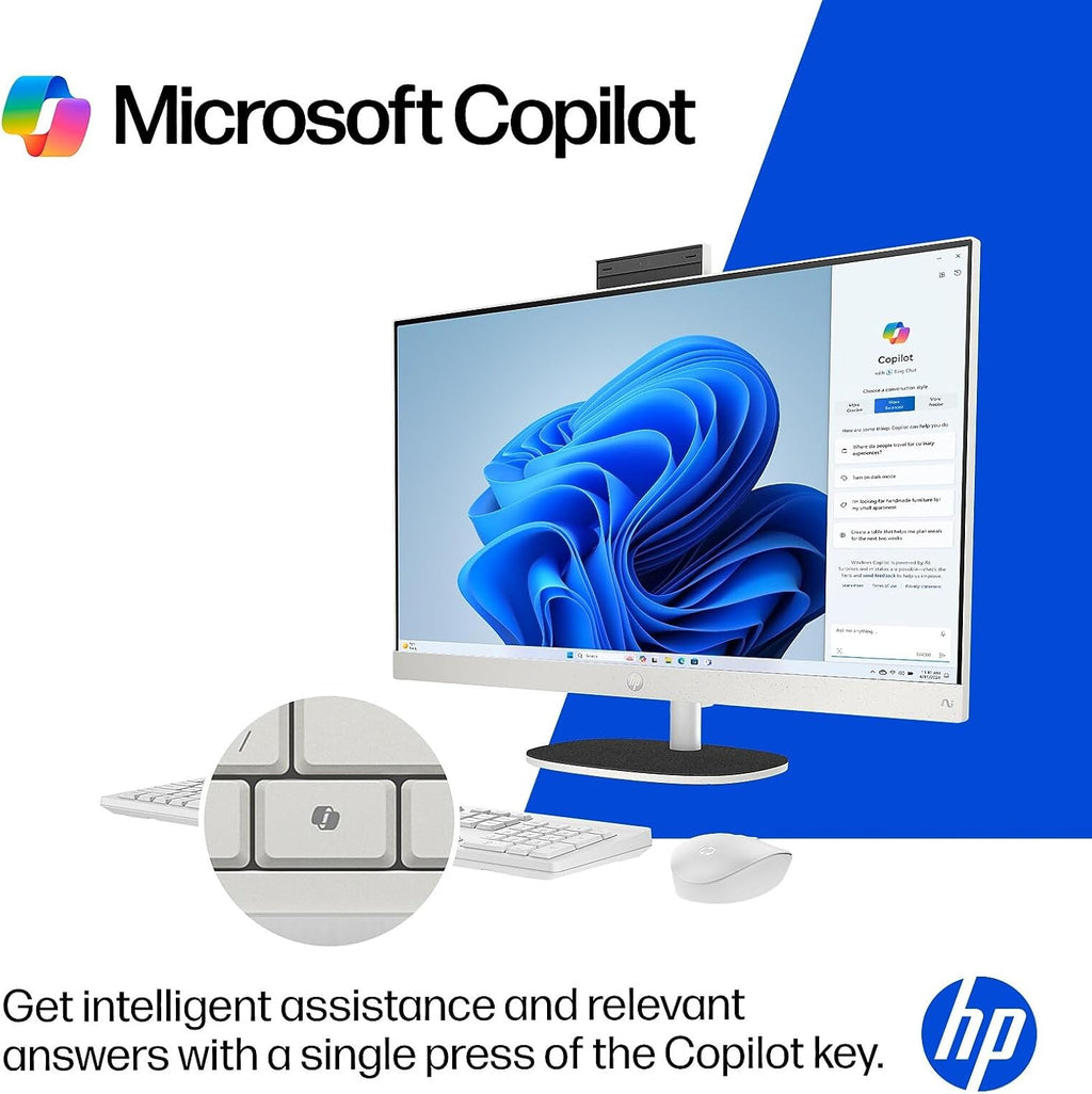 HP 27' All-in-One Touchscreen Desktop Computer, Next Gen AI PC, AMD Ryzen AI 7 350 (8-Core), 32GB DDR5, 2TB SSD, Webcam, Wi-Fi 6, Bluetooth 5.4, Wireless Keyboard & Mouse, Windows 11 Pro, Accessories