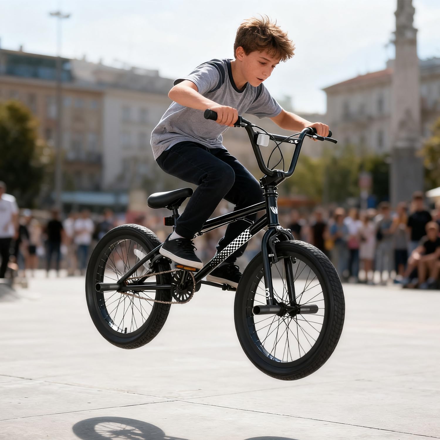 KORIMEFA Freestyle BMX Bike 18 20 inch Kids Boys Trick Bicycle for 7-12 Years Old, Hi-Ten Steel Frame, Beginner-Level to Advanced Riders