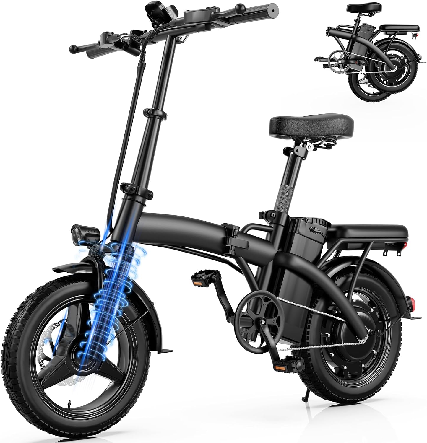Folding Electric Bike for Adults, 14' Ebike 500W Peak Motor, 23MPH | 35Miles PAS Range | 48V12Ah Removable Battery | Commuter Foldable Electric Bicycles | UL 2849 Certified | Pedal Assist