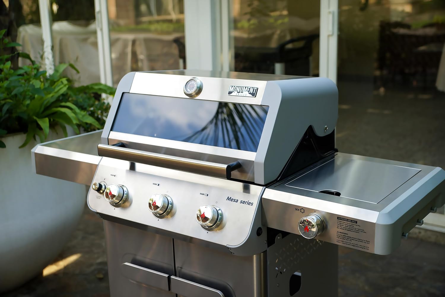 Monument Grills Mesa Series, 3+1 Outdoor Barbecue Stainless Steel Propane Gas Grill, 3 Burners & 1 Side Burner 48,000 BTU Patio Garden Grill with Knob Controls, Mesa305