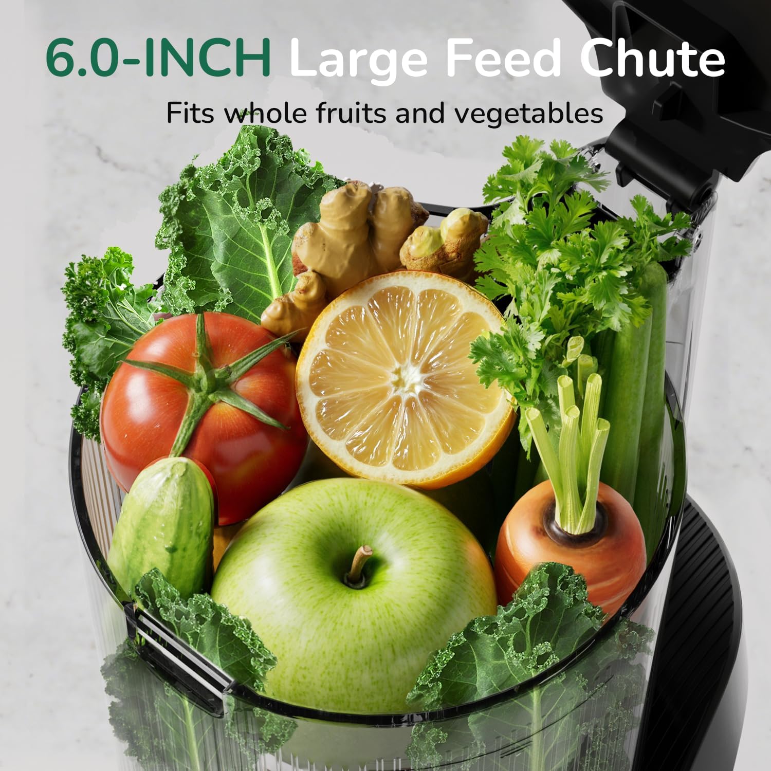 Canoly C16 Cold Press Juicer, 6' Extra Wide Feed Chute, 3-IN-1 Strainers (Juice & Sorbet & Nut Milk), Powerful AC Brushless Motor, Self Precut System, Juicer Machines with BPA-Free (Space Gray)