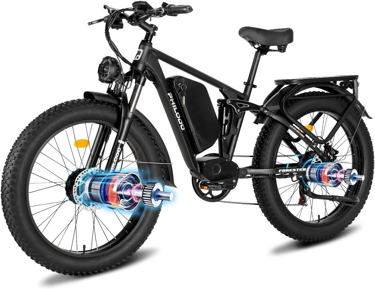 5000w Dual Motor Electric Bicycles, 60V Battery E-Bike with 45 MiIe P-Hour Electric Bike for Adults, 26 Fat Tire Hunting Ebike for All Terrain, Full Suspension Electric Ebike