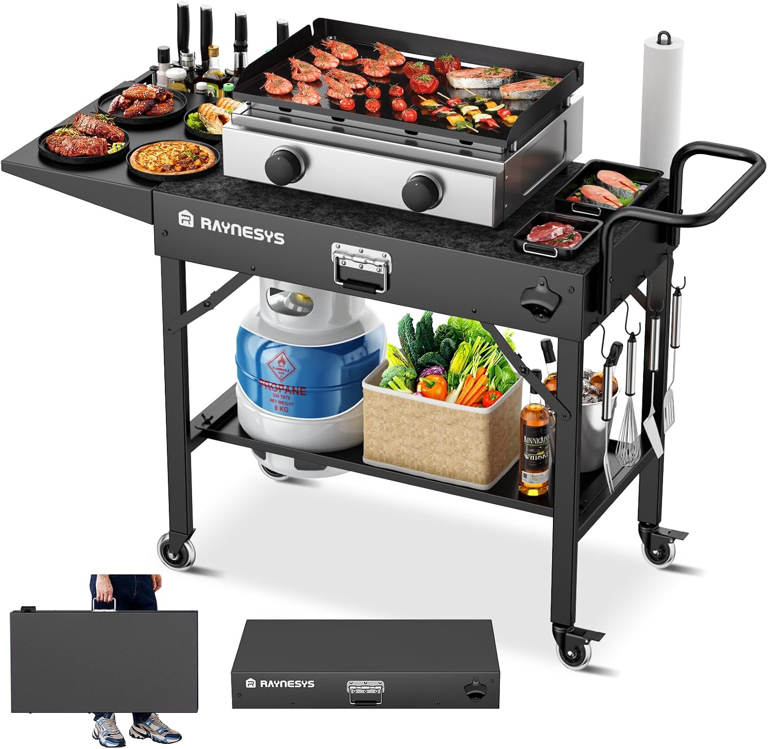 Outdoor Griddle Table, Blackstone Griddle Stand, 440lbs Folding Grill Cart, Pizza Oven Table Stand for Onni,Food Prep Table with Wheels for Outdoor BBQ Camp Ninja Woodfire Grill Stand, 31'W x 17'D