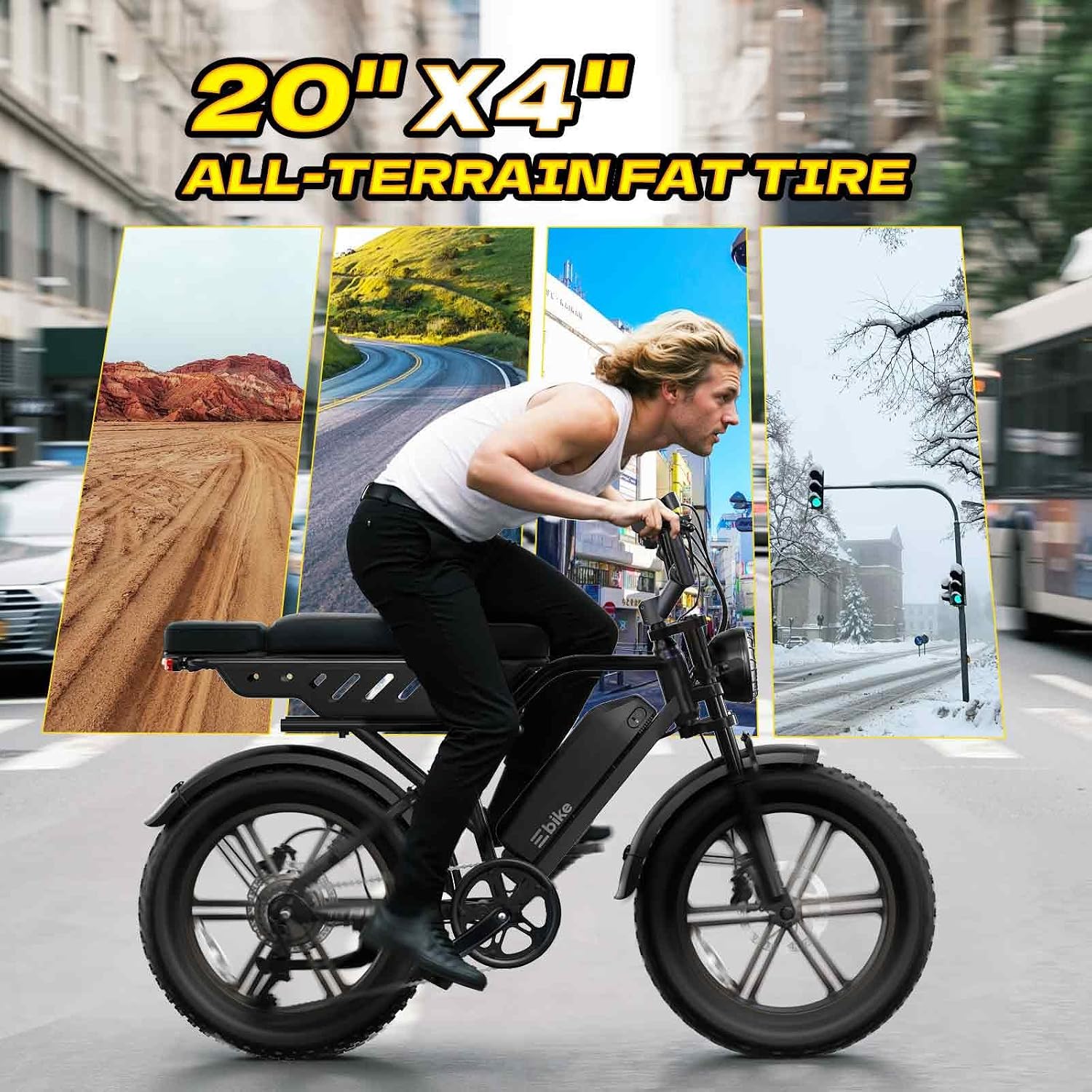 TST Electric Bike for Adults, 1500W Peak Motor Ebike with 48V 15Ah Battery, 60 Miles Range Electric Bicycle, 20' All-Terrain Fat Tire E Bike with Rear Seat 7 Speeds Black