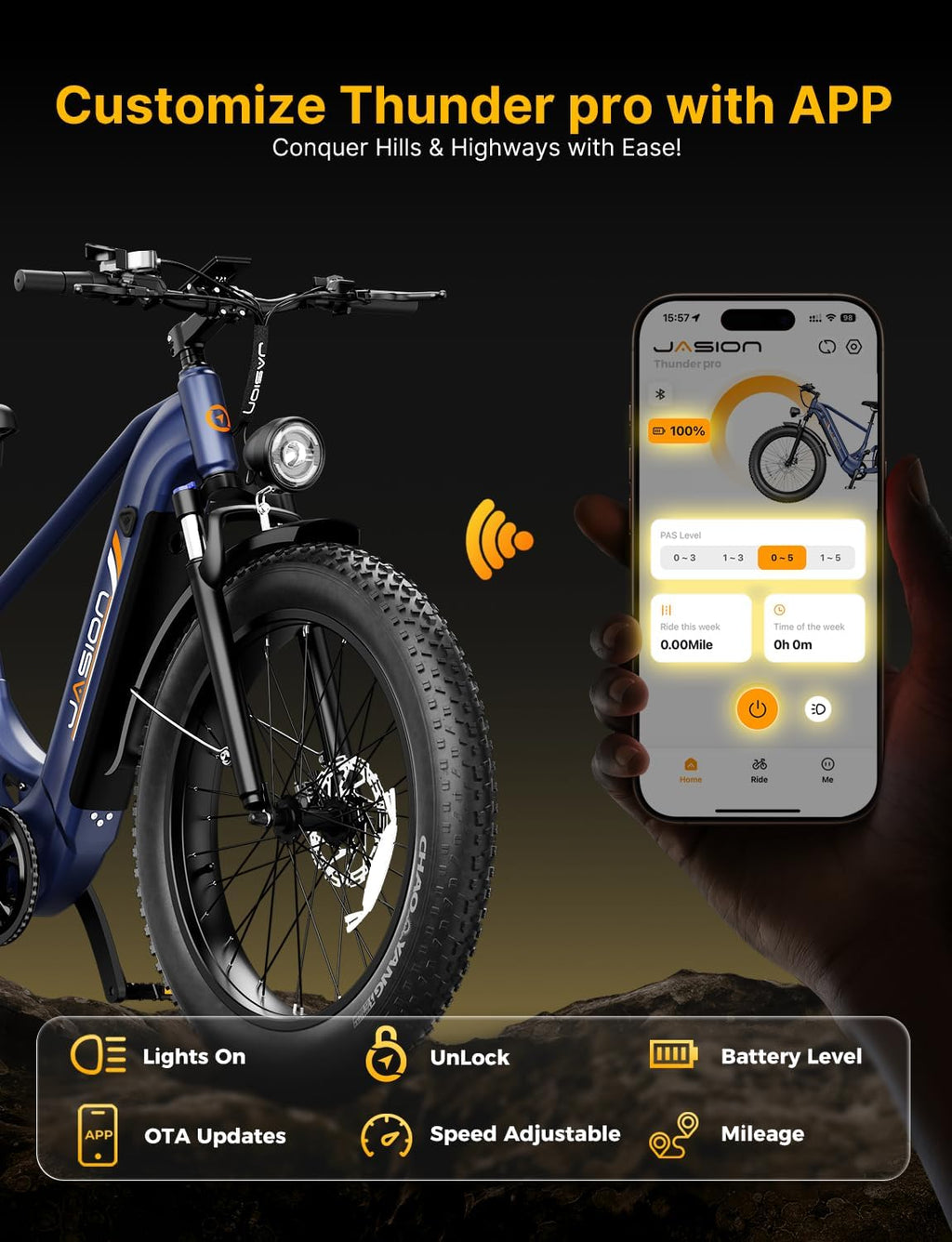 Jasion Thunder PRO/ST Electric Bike,2000W Peak Ebikes for Adults,26''Fat Tire Best Ebike for Men,90 Miles with 1040Wh Battery,35 MPH Max Speed Bicycles,500 lbs Capacity,Certified By UL2849