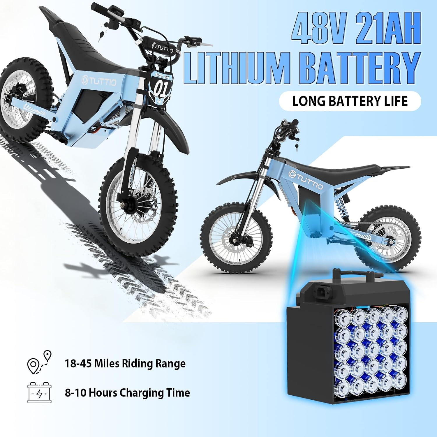 Tuttio Electric Dirt Bike Teens Adults 2000W/3000W 220NM 37MPH Electric Bike 48V 21AH Removable Battery with Hydraulic Brakes (21AH Dirt Bike)