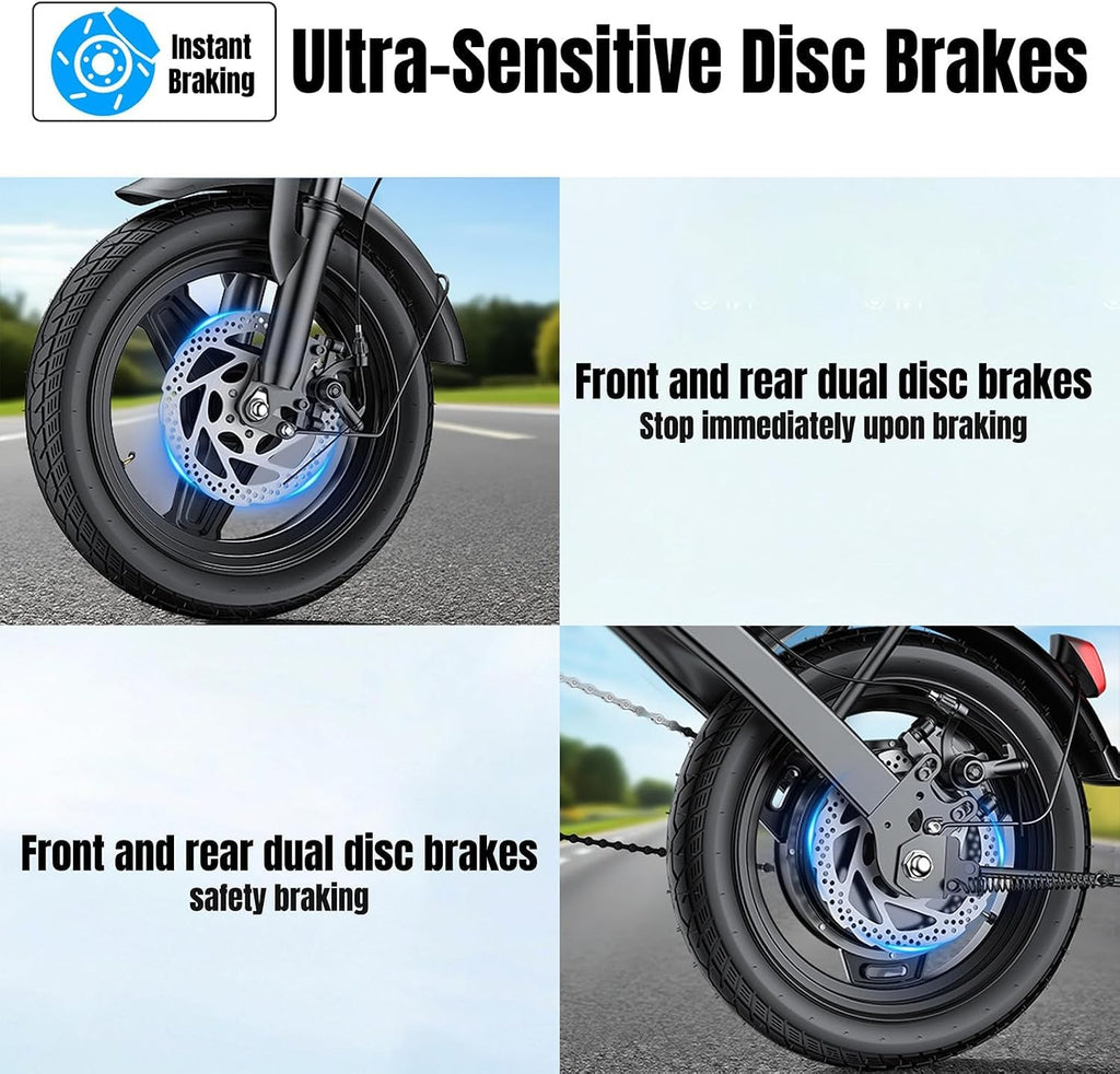 Electric Bike for Adults and Teens, 560W Motor 24MPH Compact Commuter Ebike, 32 Miles Range, 48V 10Ah Battery, 3 Shock Absorbers, 14' Mini Foldable Electric Bicycles with Basket, UL 2849 Certified