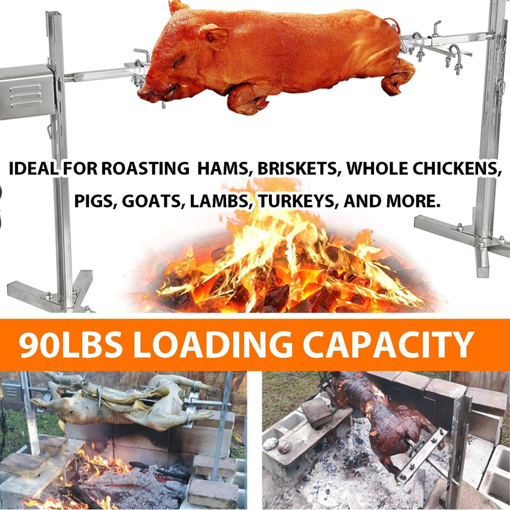 iMeshbean Electric BBQ Rotisserie Grill Kit，90LBS Stainless Steel Large Grill Rotisserie Spit Roaster Rod, Charcoal BBQ Pig Chicke Kit for Outdoor Cooking Barbecue Grill Meat