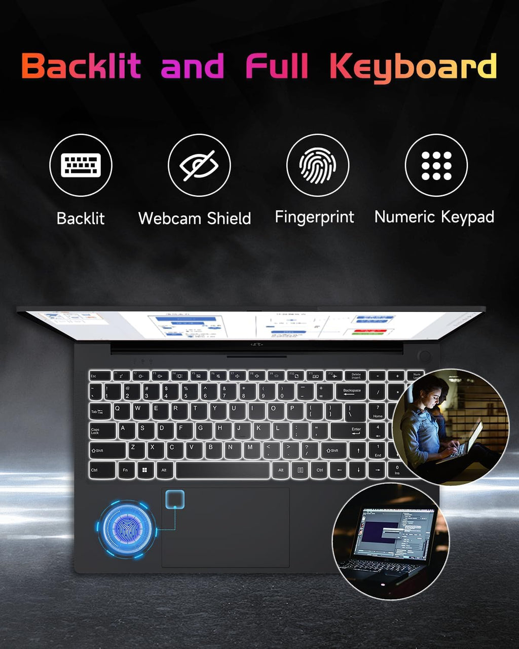NIMO 15.6 IPS FHD-Laptop, 16GB RAM 1TB SSD Intel Pentium Quad Core N100, Computer with Backlit Keyboard Fingerprint (Beat to i3-1115G4 Up to 3.4GHz) Laptops for Student, Win 11 Gray