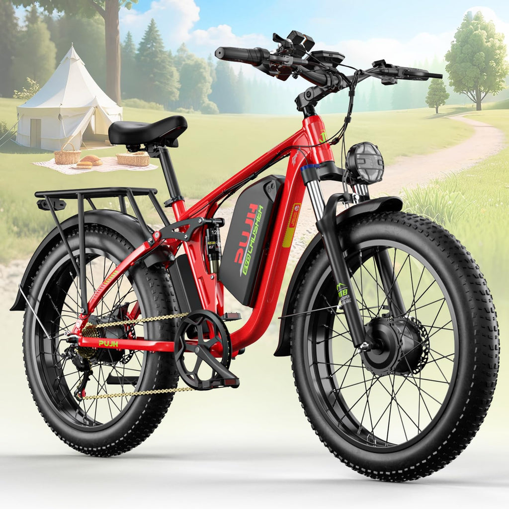 6000W Dual Motors Electric Bike for Adults,60V 20Ah 26' Fat Tire Ebike,50 mph up to 100 Miles Full Suspension Class 3 Electric Bicycle for Snow Off Road Mountain Hunting Commuter