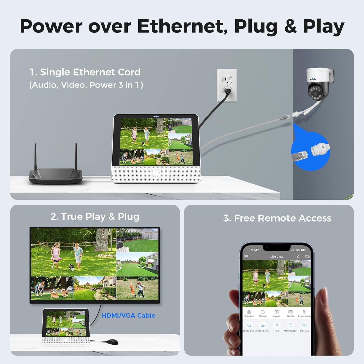 【12'' Monitor + Human Tracking】Hiseeu 4K PoE Security Camera System, 6Pcs 5MP PoE PTZ Security Cameras, All-in-One Monitor, 2-Way Audio, Remote Access, 8MP 16 Channel P oE NVR, Home CCTV Surveillance