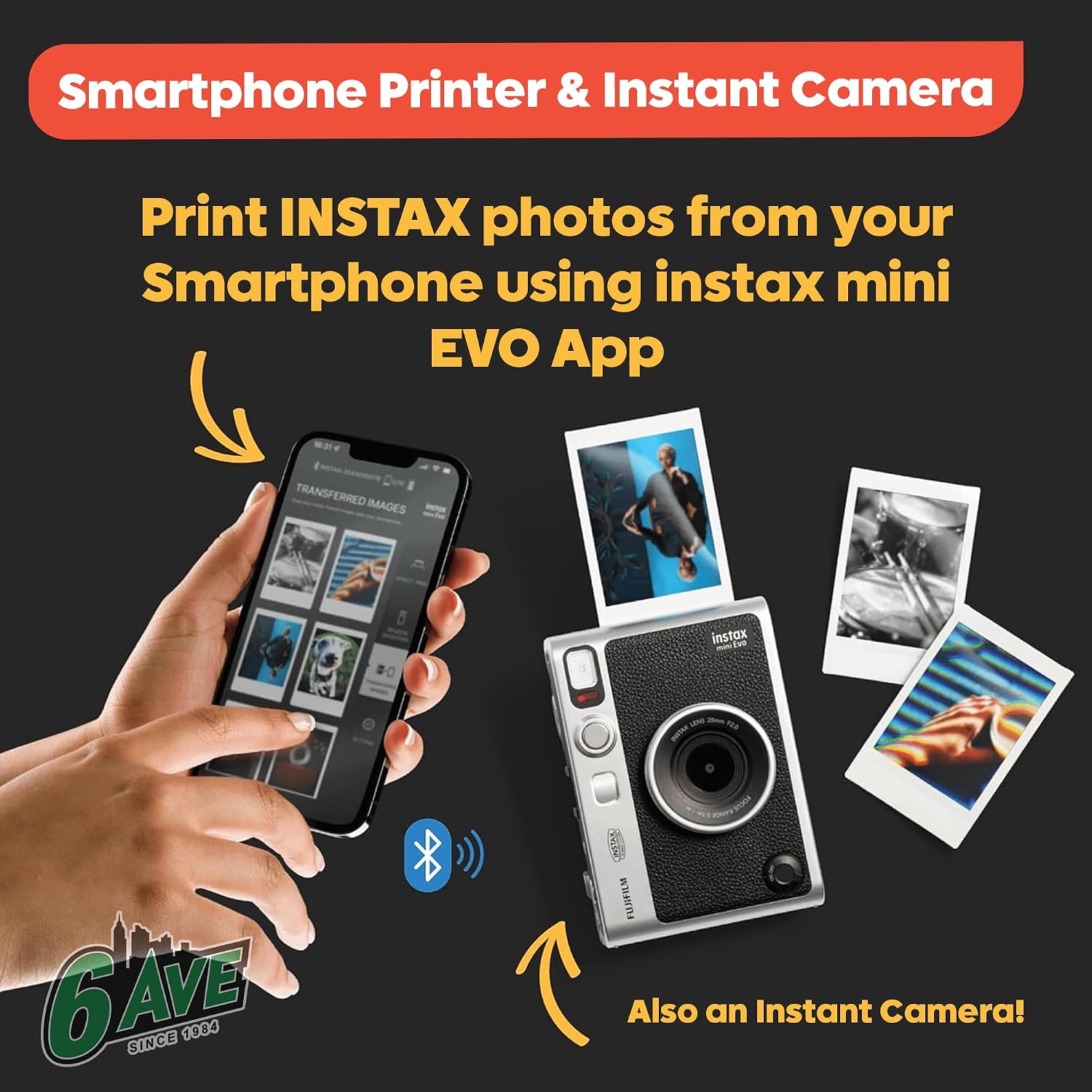 Fujifilm Instax Mini EVO Hybrid Instant Camera (Brown) Bundle with Instax-Mini Twin Pack Instant-Film 20 Sheets + 32GB Memory Card + Vintage Brown Mini-Evo Camera Case + Cleaning Cloth