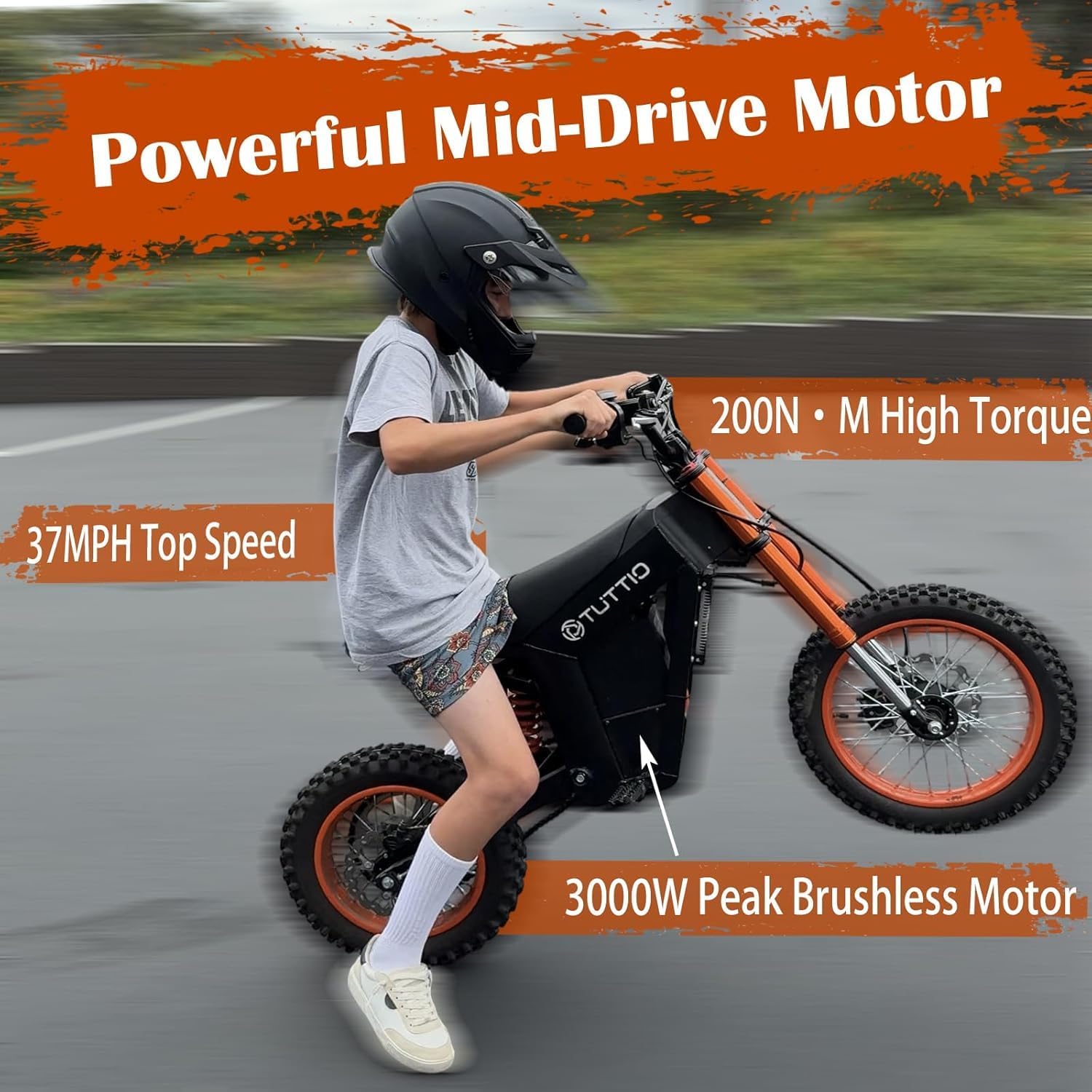 Tuttio Electric Dirt Bike Teens Adults 2000W/3000W 220NM 37MPH Electric Bike 48V 21AH Removable Battery with Hydraulic Brakes (21AH Dirt Bike)