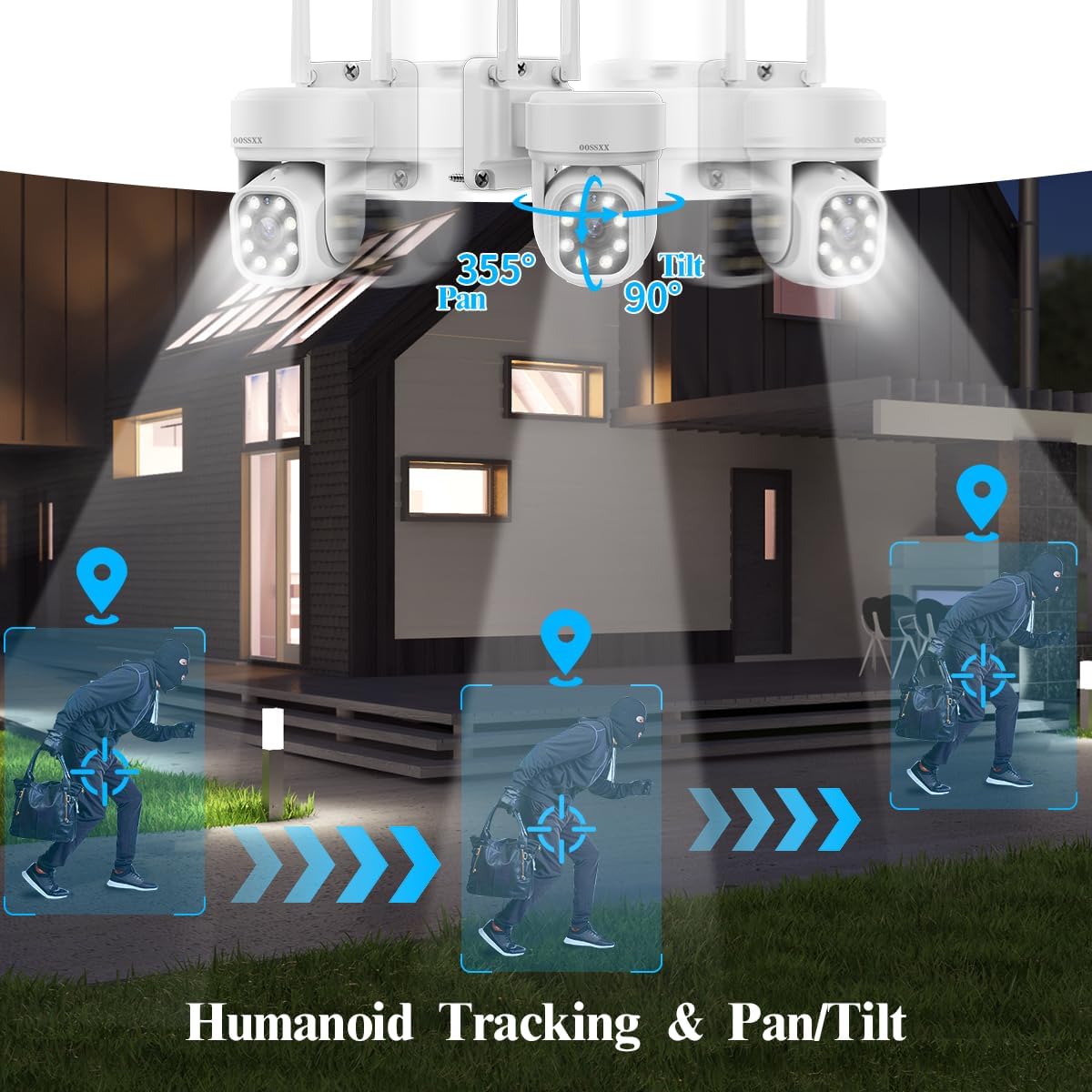 (2026 Update) 5MP PT Wireless Security Camera System with AI Human Tracking, Dual-Band 2.4G&5G WiFi, 130° Wide Angle, 2-Way Audio, No Monthly Fee, Outdoor Home Security Kit