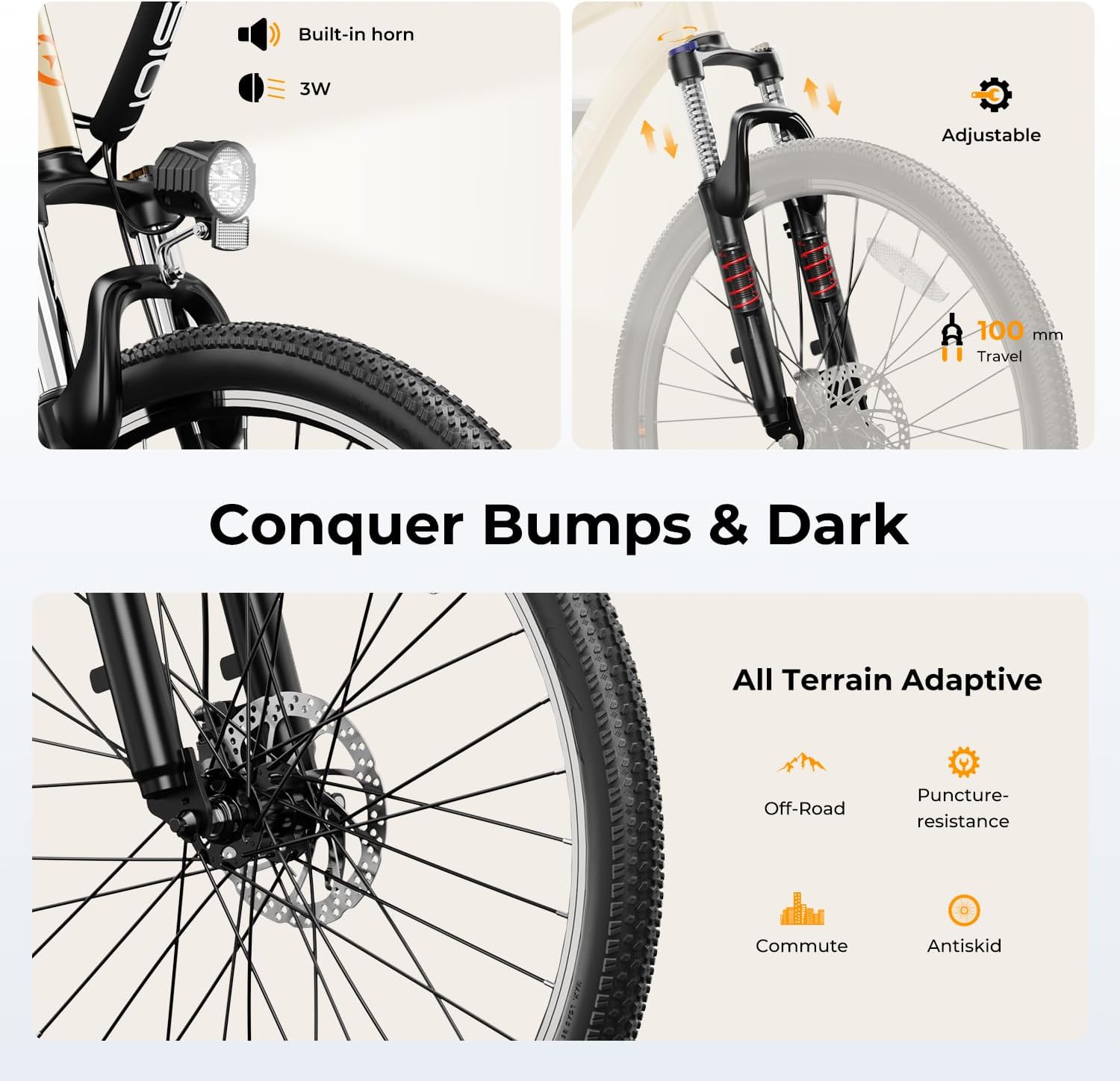 Jasion EB5 Electric Bike for Adults with Peak 750W Brushless Motor, 40Miles 20MPH Commuting Electric Mountain Bike with 360Wh Removable Battery, 7-Speed, 26' Tires and Front Fork Suspension