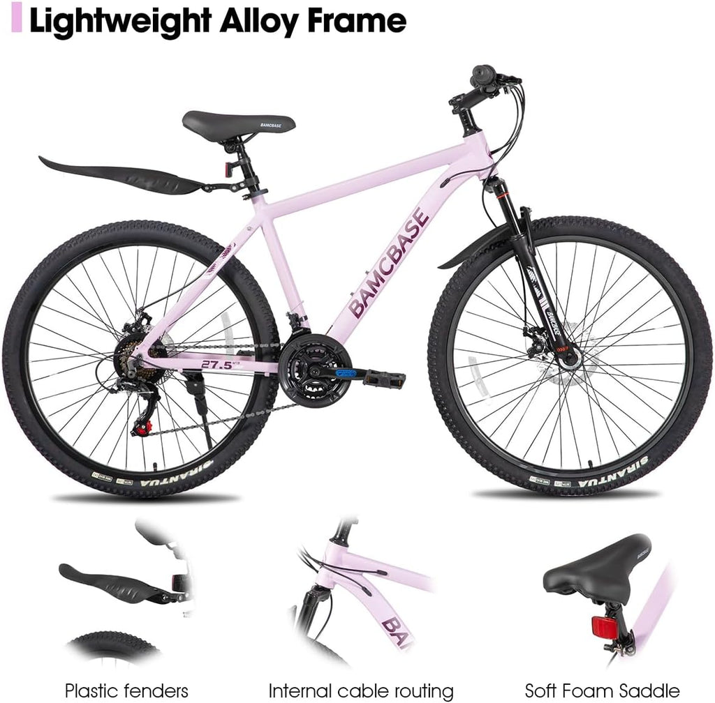 HILAND 26 27.5 Inch Mountain Bike, Mens and Womens Aluminum Frame MTB with 21 Speeds, Dis Brake, Hardtail Bicycle for Adults