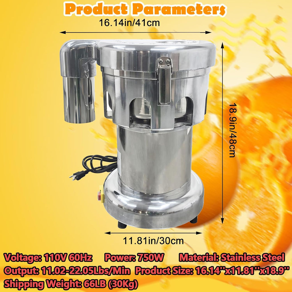 Commercial Fruit and Vegetable Juicer Press Juice Extractor Electric Centrifugal Juicer Output Juice 11-22lb/min 110V 750W