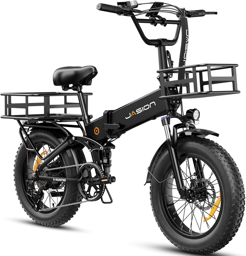 Jasion X Hunter/PRO Electric Bike for Adults,1800W/1400W Peak 20''Fat Tire Foldable Ebike,Folding E Bike Up to 80/70 Miles Range,720/624WH Removable Battery,30 MPH E Bike,Certified by UL2849