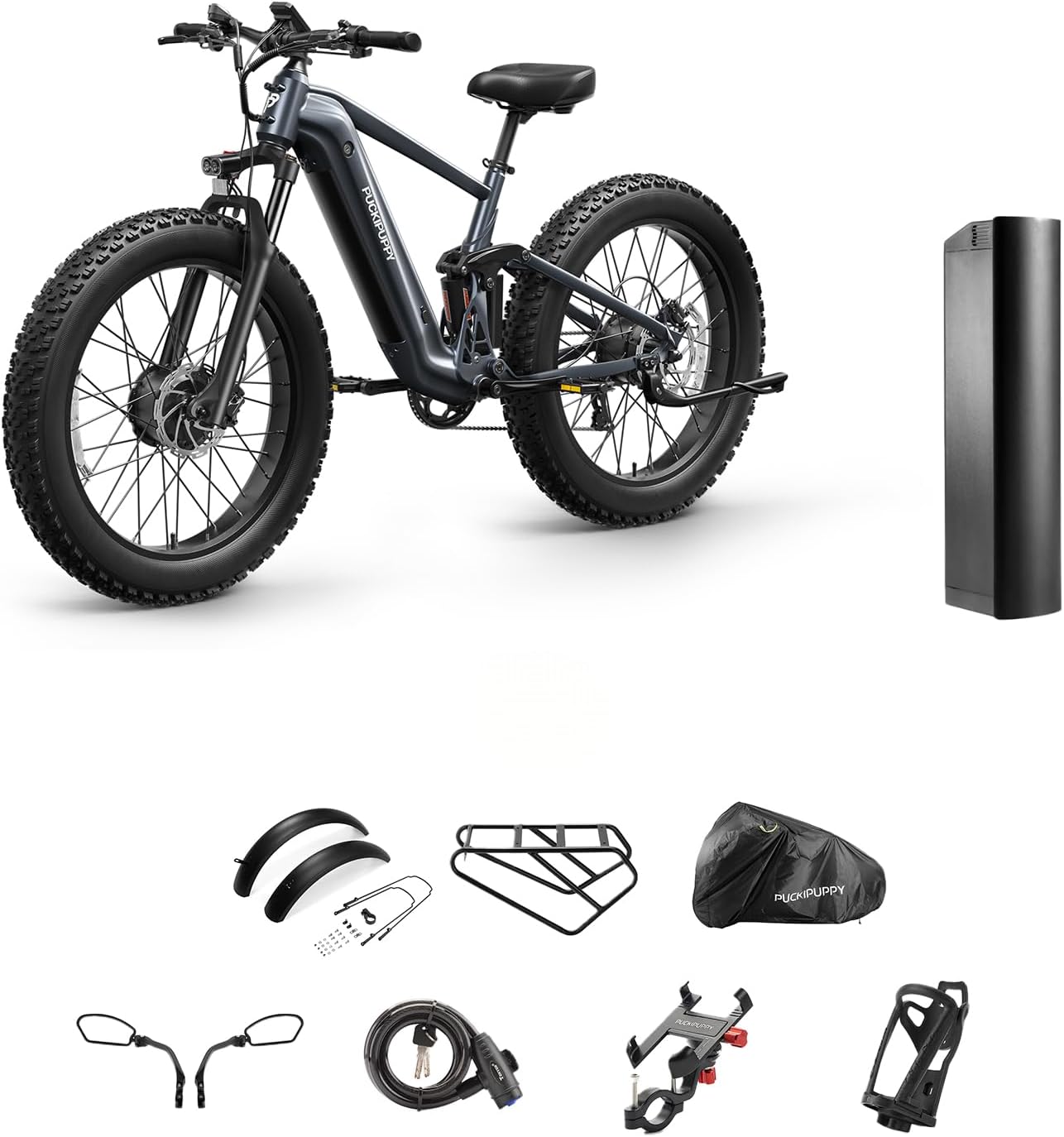 PUCKIPUPPY Dual Motor Electric Bike for Adults 1600W, 48V 20AH Battery with Torque Sensor, Full Suspension, 26' Fat Tire, 28MPH, 80 Mile Range, 8 Speed Mountain Electric Bicycle Golden Retriever Pro
