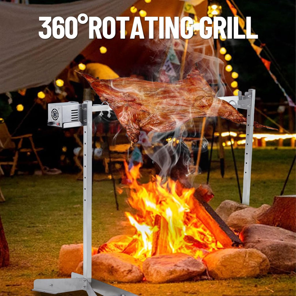Stainless Steel Electric Rotisserie Grill Kit, 46in 132LB Capacity BBQ Pig Lamb Rotisserie Roaster with 50W Motor, Height Adjustable Charcoal Spit Roaster Stand for Outdoor Kitchen, Camping