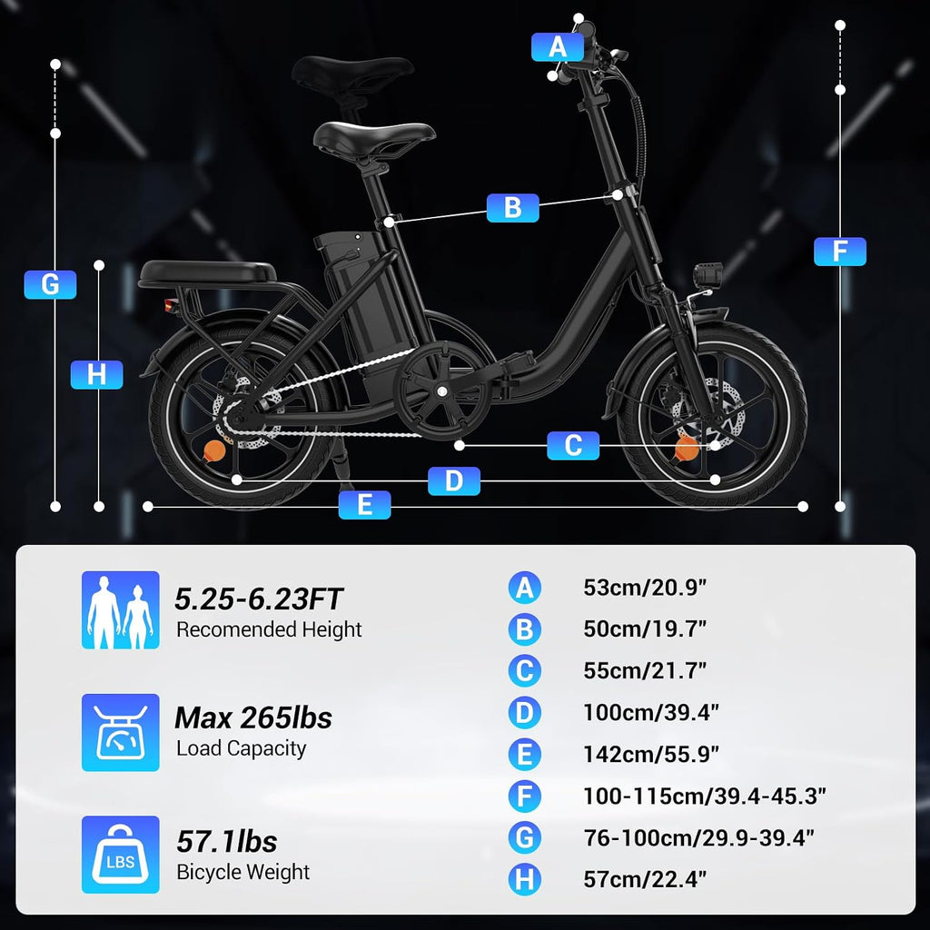 SEHOMY 2-Seat Electric Bike for Adults 630W Peak Motor, 25MPH Folding Ebike, 16' Adults Electric Bicycles with 30° Uphill, 288WH Removable Battery, 35 Miles Long Range, Commuter E Bikes Teens 14+