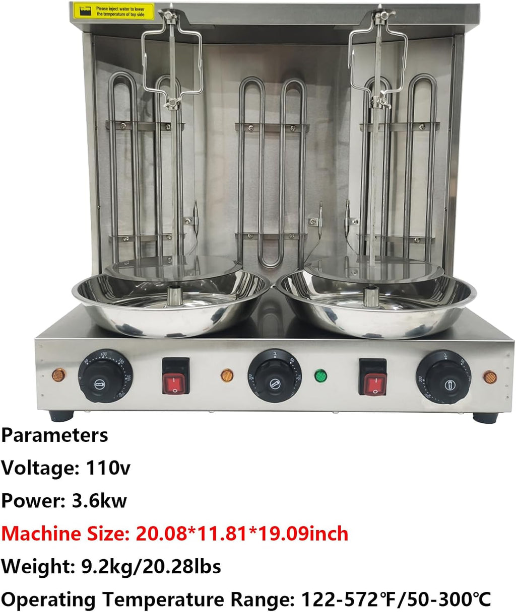 Electric Shawarma Grill Machine with 3 Burners Electric Turkish Barbecue Machine Vertical Rotating Broiler for Commercial and Home Use 110V 3600W
