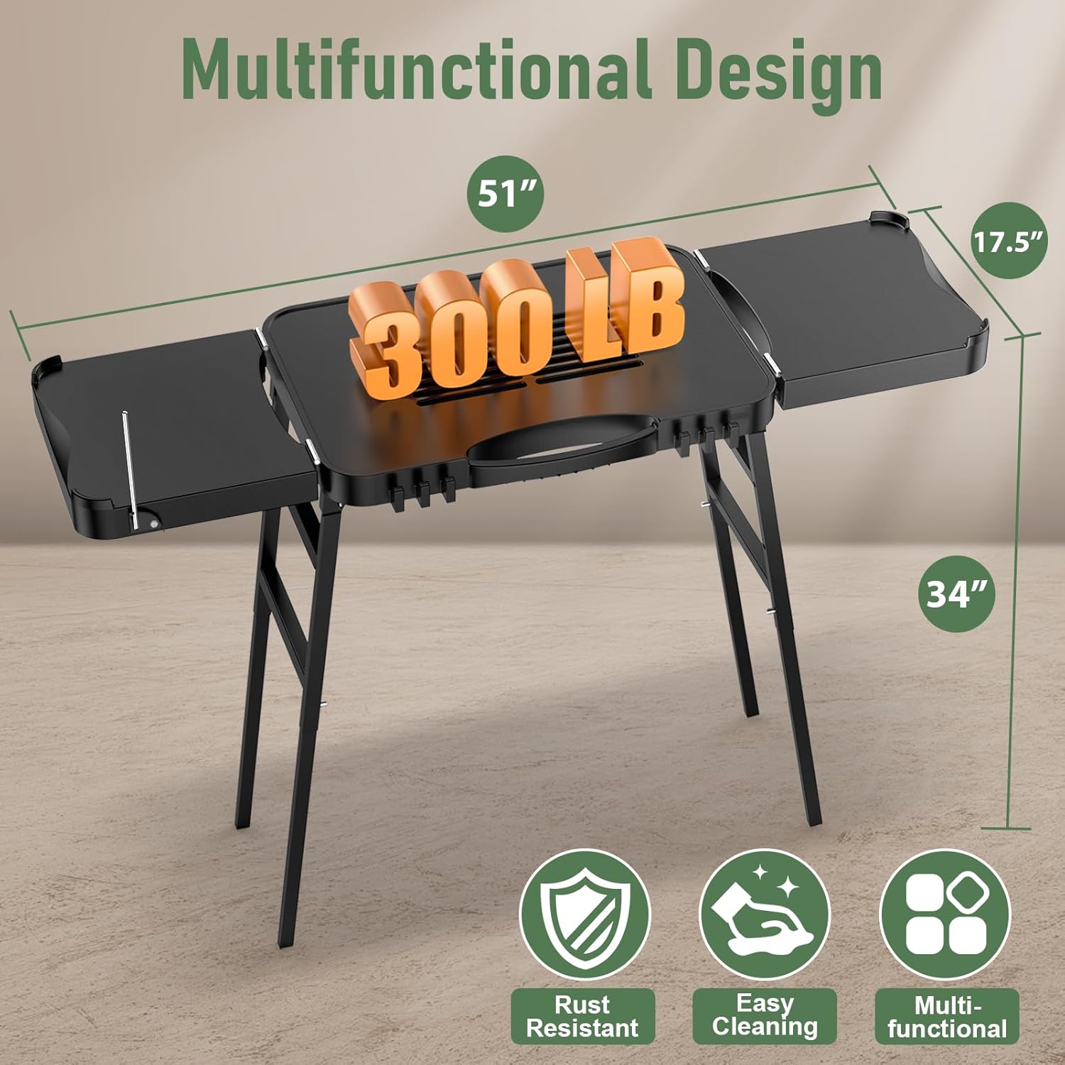 26'/30'/34' Portable Outdoor Grill Stand for Ninja Woodfire Outdoor Grill(OG701 OG850 OG951 OO101 Series), 51in Large Space, Upgrade Height & Quick-Fold Stand for Blackstone Griddle/Onni Pizza Oven