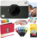 Kodak Printomatic Instant Camera (Black) Art Bundle + Zink Paper (20 Sheets) + 8x8 Cloth Scrapbook + 12 Twin Tip Markers + 100 Border Stickers + 6 Decorative Scissors + Washi Tape