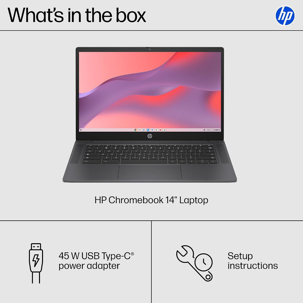 HP Chromebook 14 inch Laptop, HD Display, Intel Processor N100, 8 GB RAM, 128 GB UFS, UHD Graphics, Chrome OS, Chalkboard Gray, 14a-nf0099nr