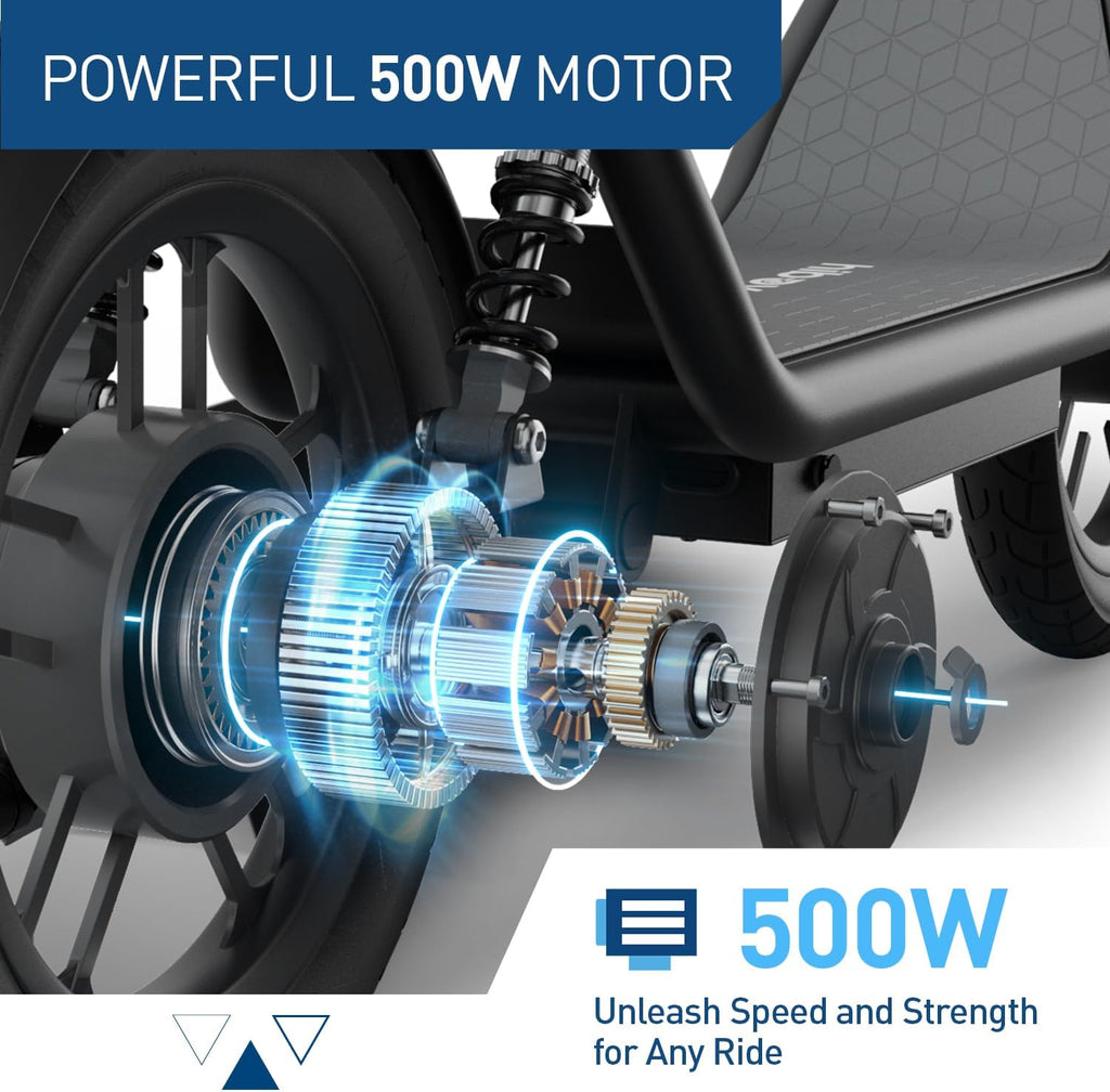 Hiboy Q2/U2 Adult Electric Scooter with Seat & Phone Holder – 500W Motor, 22mi Range, 14' Wheels, Dual Suspension, Neon Lights, Foldable for Commute, Flame