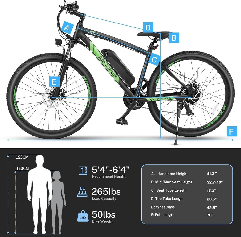 ANCHEER 26/27.5 '' Electric Bike for Adults, Peak 500W/750W Ebike, 3 Hours Fast Charge, 60 Miles Electric Bicycle with 374/499Wh Battery, Electric Mountain Bike with 7/21 Speed