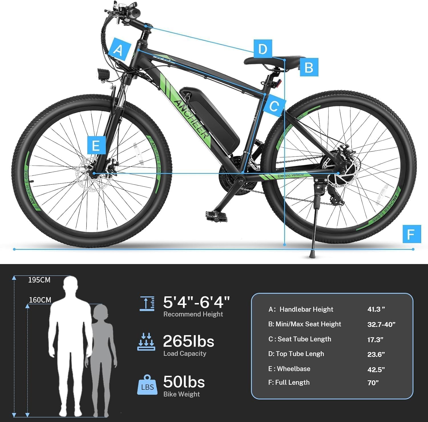 ANCHEER 26/27.5 '' Electric Bike for Adults, Peak 500W/750W Ebike, 3 Hours Fast Charge, 60 Miles Electric Bicycle with 374/499Wh Battery, Electric Mountain Bike with 7/21 Speed
